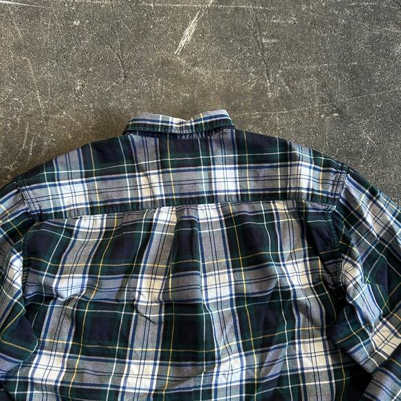 Eddie Bauer Crop Flannel Shirt Mens M Blue Plaid Button Down Grunge Retro Y2K - Picture 4 of 7